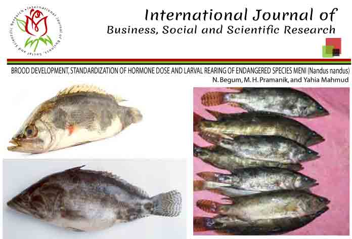 BROOD DEVELOPMENT, STANDARDIZATION OF HORMONE DOSE AND LARVAL REARING OF ENDANGERED SPECIES MENI (Nandus nandus)
